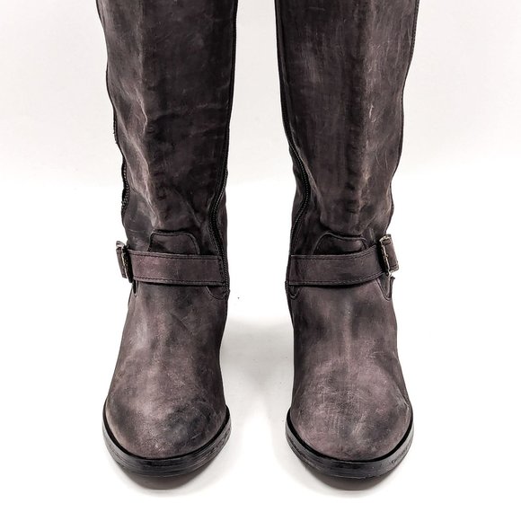 Charles David Italy Women Distress Grey Leather Buckle Riding Tall Boots sz 6.5 - Picture 10 of 11